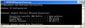 Finding the IP address of your gateway with IPCONFIG